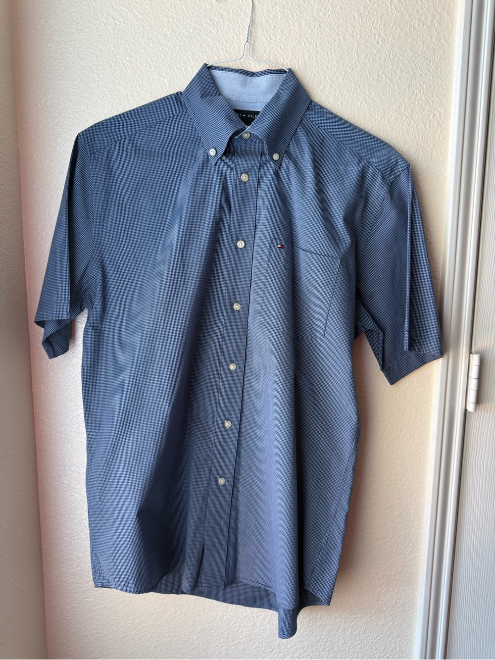 Tommy Hilfiger Navy Micro-Pattern Short-Sleeve Button-Down Shirt